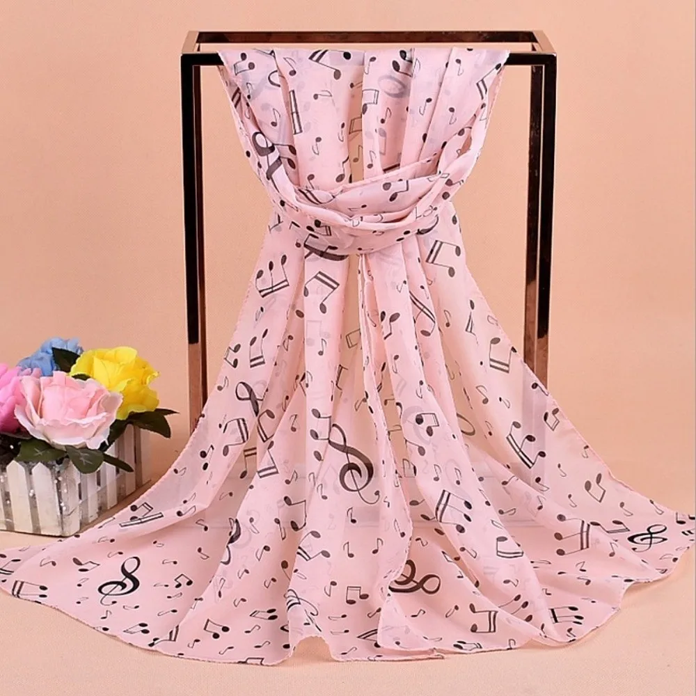 Printed Design Chiffon Hijab Scarf 50*160cm Size Elastic Material Printed Chiffon Scarf Musical Note Pattern Beautiful Pattern