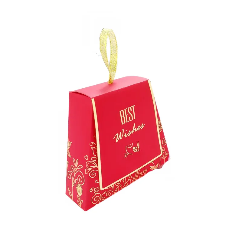 50/100pcs Portable Wedding Candy Boxes with Ribbons Cute Paper Handbag Best Wishes Bronzing Mini Gift Bag for Party Baby Shower