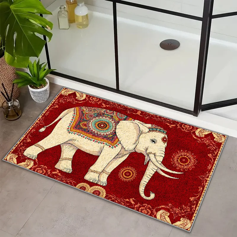 Vintage American Flag & Elephant Print Doormat, Patriotic 4th of July Rug, Ethnic Mandala Entryway Mat  Floor Mat Door Mat