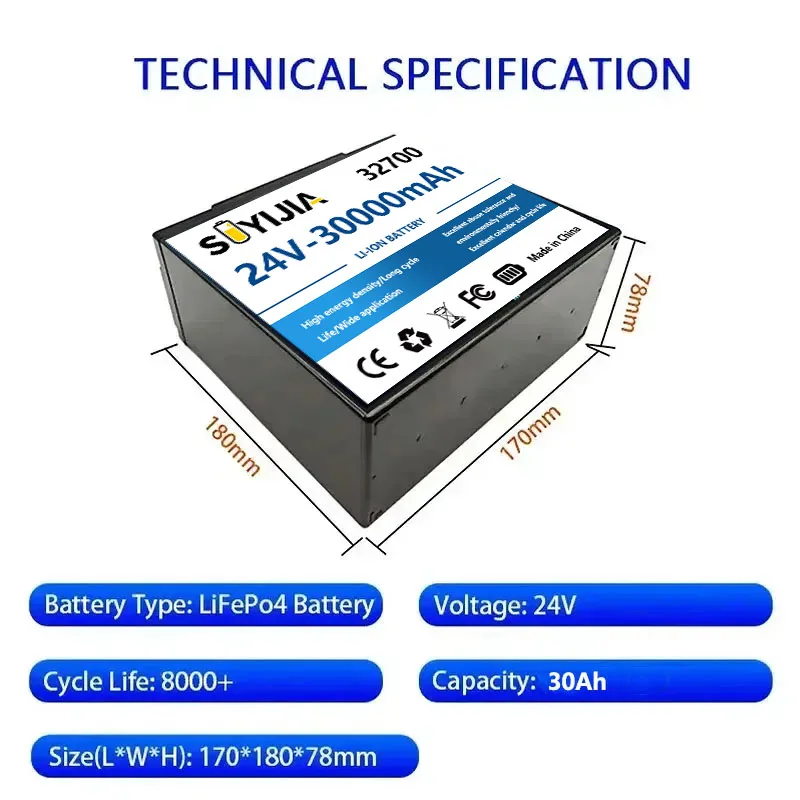 Batterie Au Lithium LiFePO4 200ah 24V, 30ah , Support 24V, BMS, Plus De 8000 Cycles, Pour Bateau Solaire, Sans Taxe