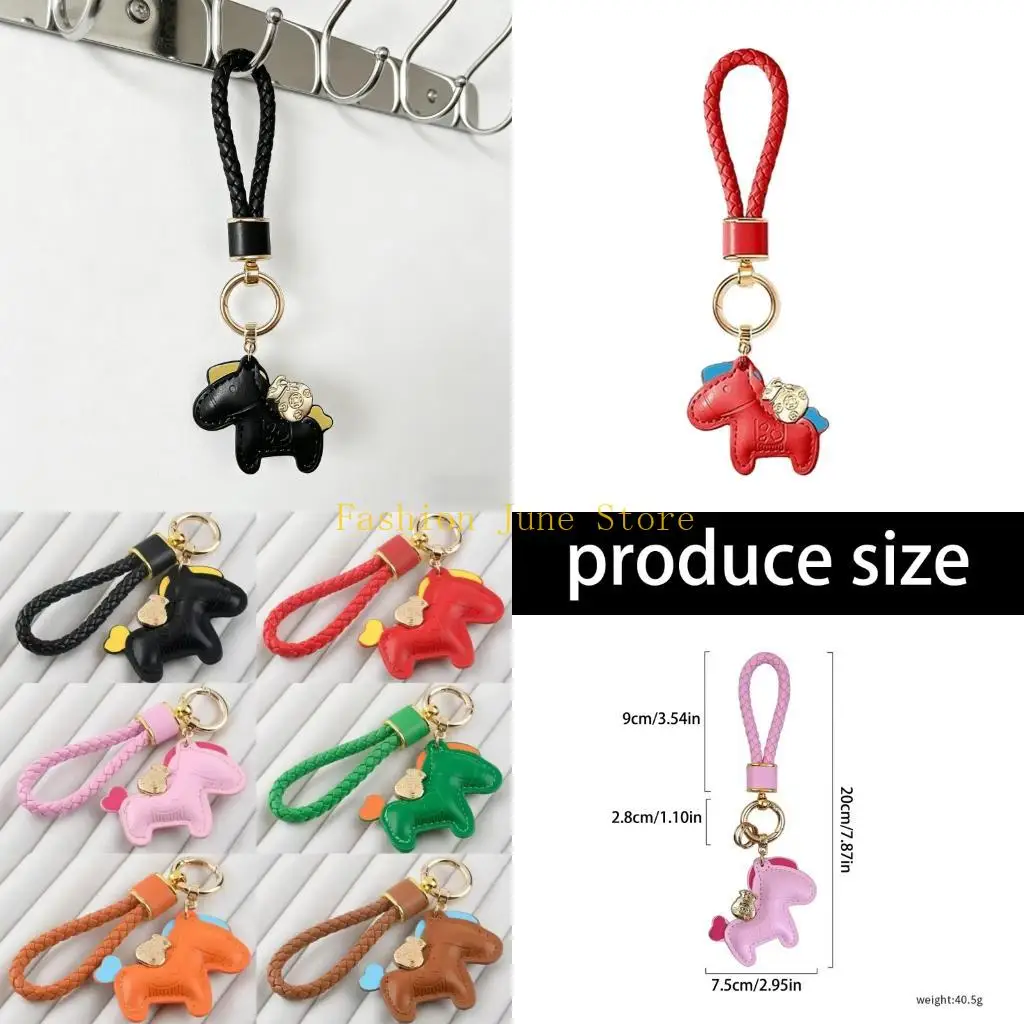 N5KA Fortune Bringing Horse Charm Keychain Alloy And Leather Holder Gift Item