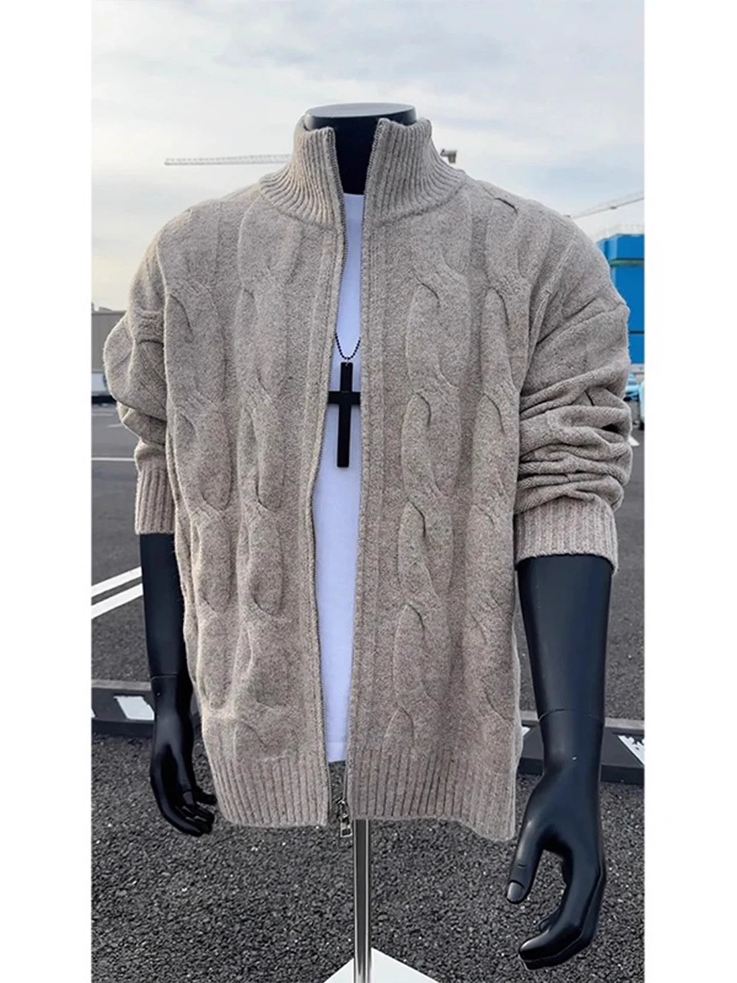 Sweter Rajut Pria Vintage Biru Model Amerika Santai untuk Pasangan, Musim Gugur Musim Dingin, Gaya Kasual Cleanfit, Serat Poliester