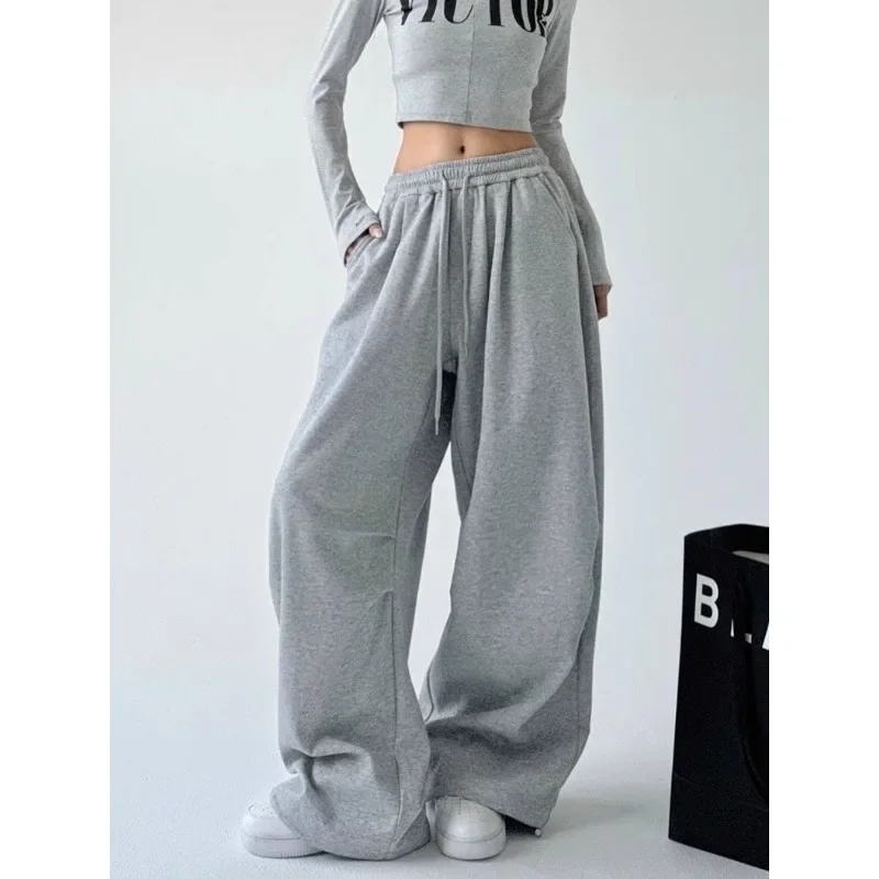 

QWEEK Korean Fashion Baggy Grey Sweatpants Woman Casual Hip Hop Sports Black Pants Spring Autumn Vintage Wide Leg Trousers