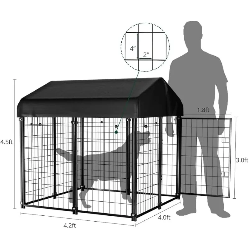 

Dog Kennel Outdoor, Dog House with Roof Waterproof Co er for Medium to Small Dog Outside 4ft x 4ft x 4.5ft, Pet Enclosures Crate