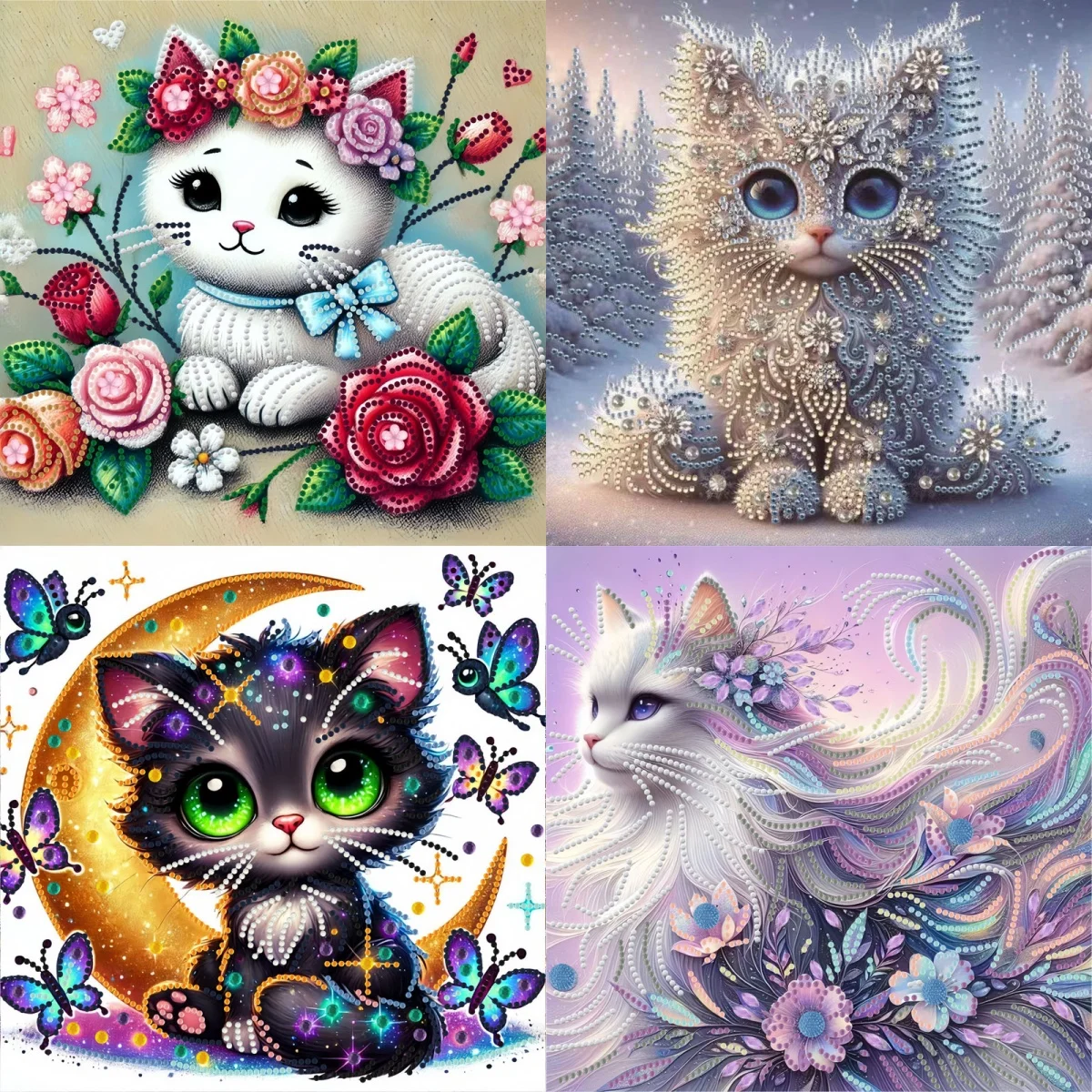 1 juego de pintura de diamante irregular con patrón de gato sin marco DIY, adecuado para decoración de paredes y artículos decorativos