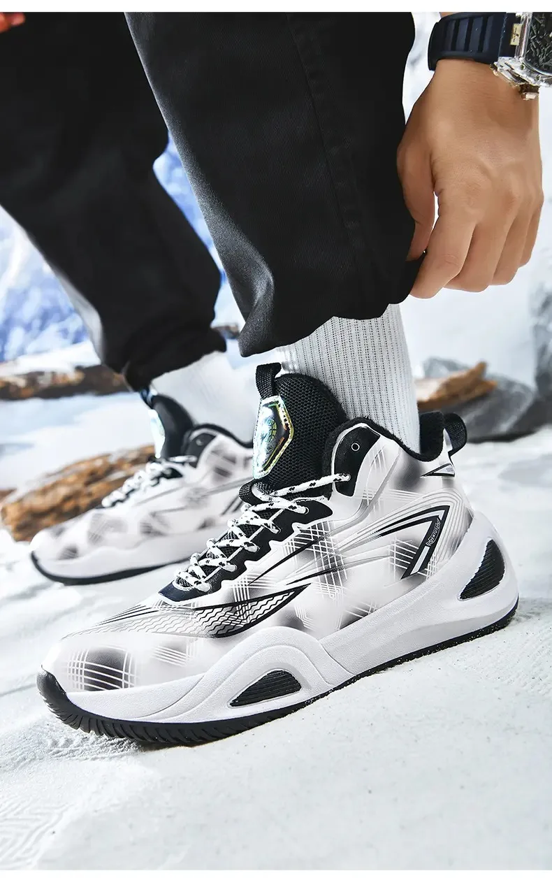 

Качественные баскетбольные кроссовки для взрослых с флисовой и кожаной поверхностью на осень и зиму, повседневная спортивная обувь, мужские кроссовки