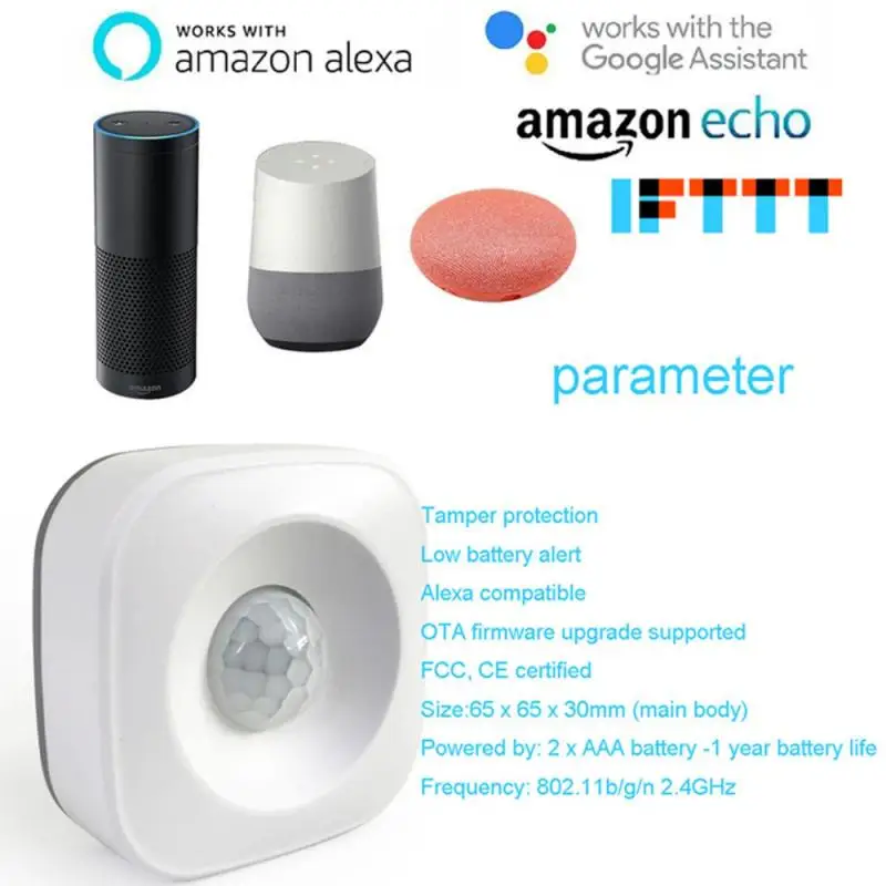 Tuya-PIR Sensor de Movimento, Detector Infravermelho Sem Fio, Segurança Anti-roubo, Smart Life APP, Via Alexa, Google Home, IFTTT