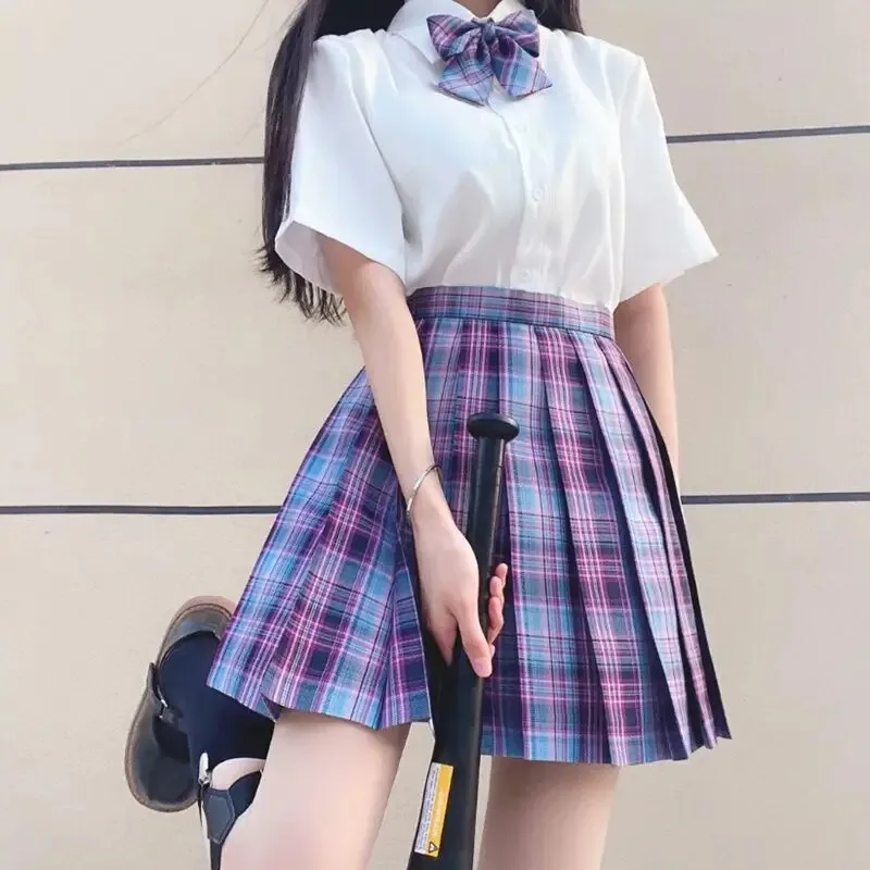 School Girl Uniform Pleated Skirts Japanese School Uniform High Waist A-Line Plaid Skirt Sexy JK Uniforms for Woman Full set