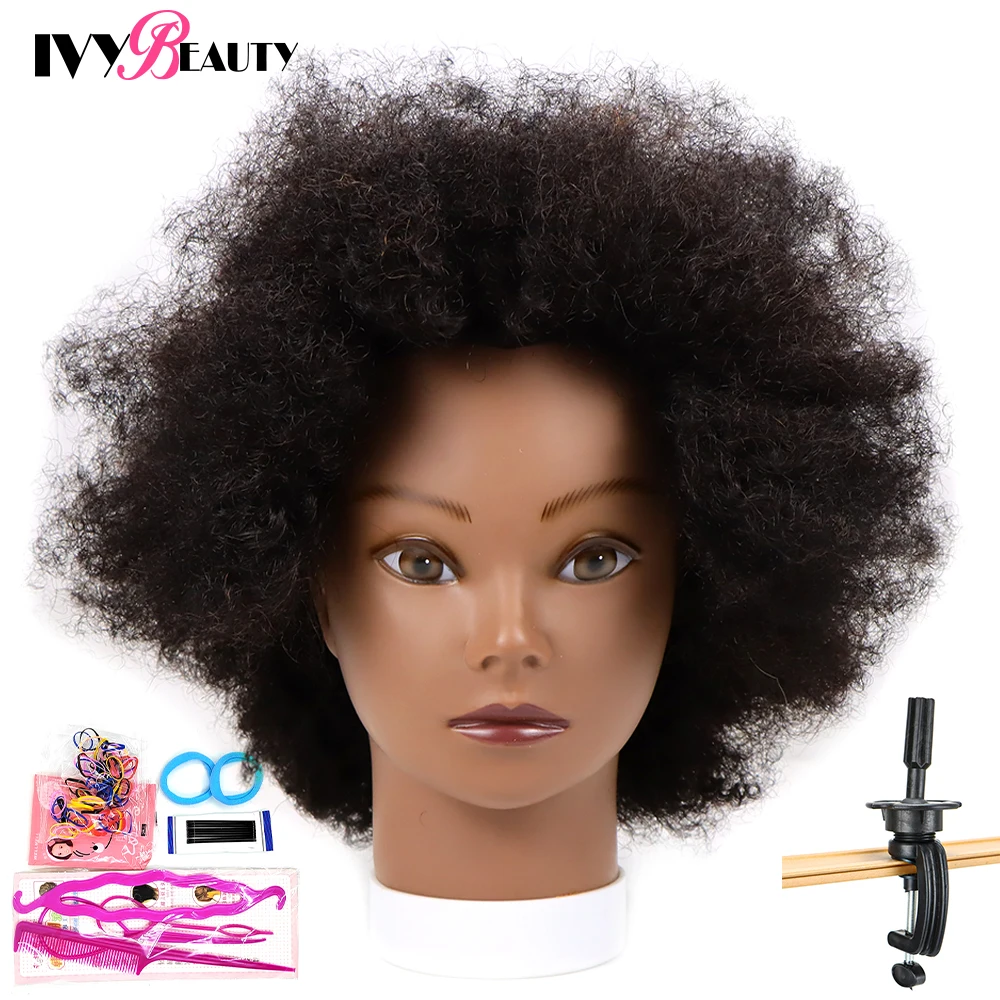 African American Mannequin Head With 100% Real Human Hair 16inch Hairdresser Training Manikin Head For Practice Styling Braiding