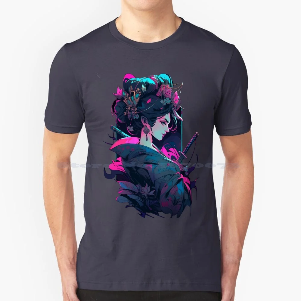 Geisha Samurai T Shirt 100% Cotton Tee Geisha Samurai Kawaii Japanese Cute Girl Cute Anime Cute Character I Love Anime Energy