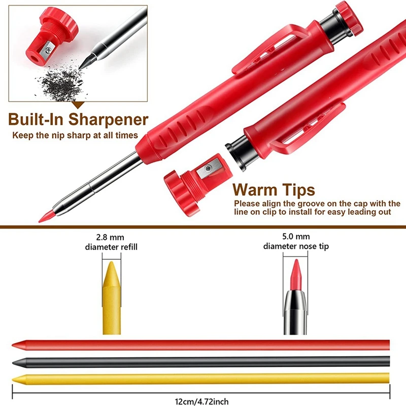 2 Pack Solid Carpenter Pencils , Scribe Tool With Built-In Sharpener For Construction Woodworking Architect