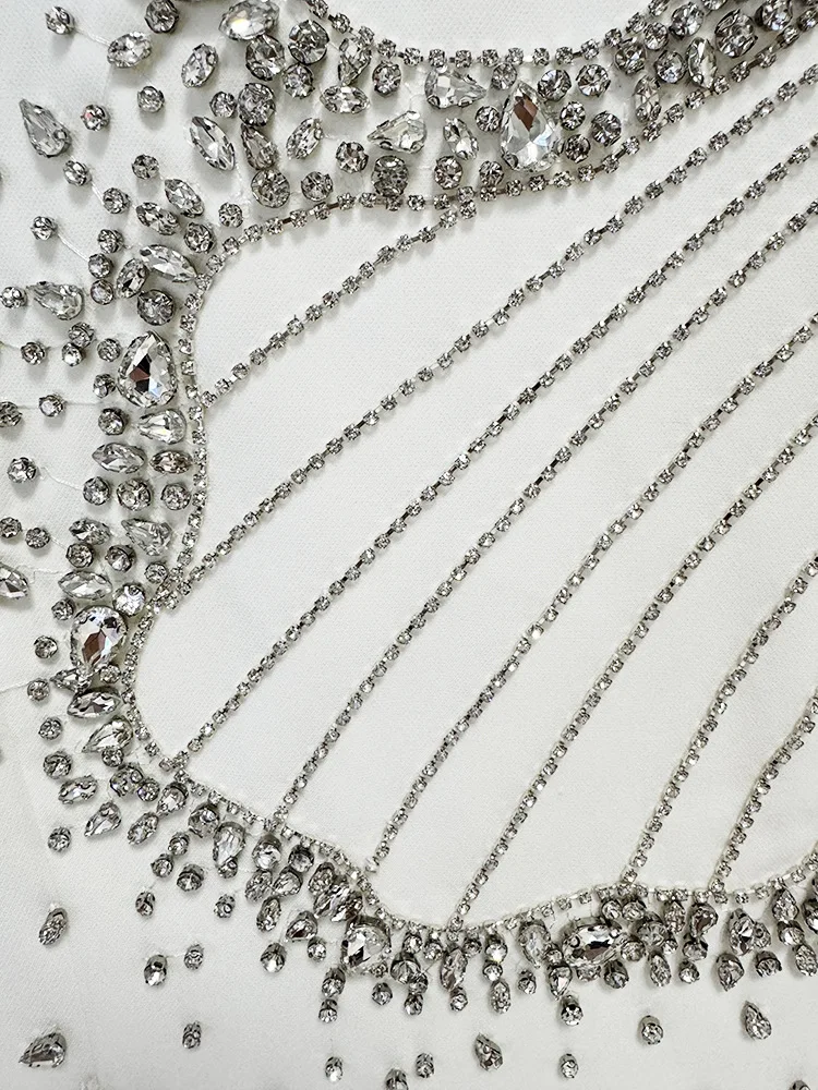 High street mais recente moda 2025 designer feminino manga longa luxuoso cristal diamantes frisado longo maxi vestido