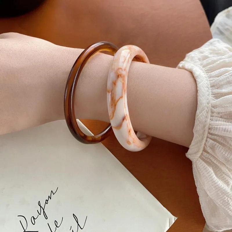 Wide Geometric Smuding Acrylic Bangles for Women Europe and America Vintage Resin Cuff Bracelets Chunky Wristband Hand Accessory image 5