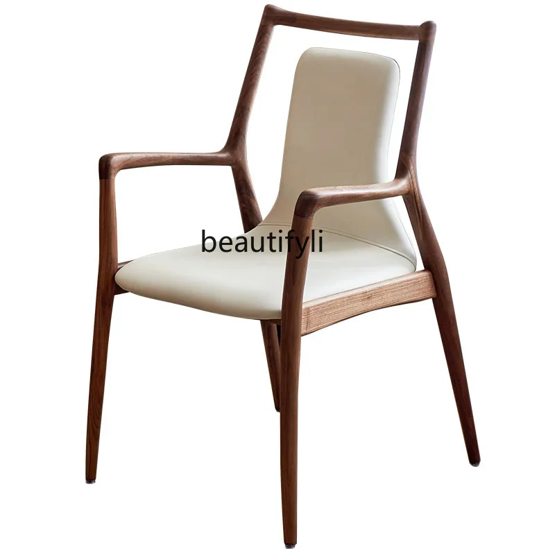 

North American black walnut dining chair household solid wood leather leisure book chair