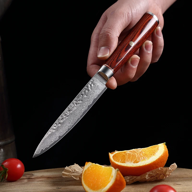 

TJ POP 5 Inch Utility Knife 67 Layer Damascus Steel Paring knife Forged Blade Pakkawood Handle Sharp Fruit Chef Kitchen knives