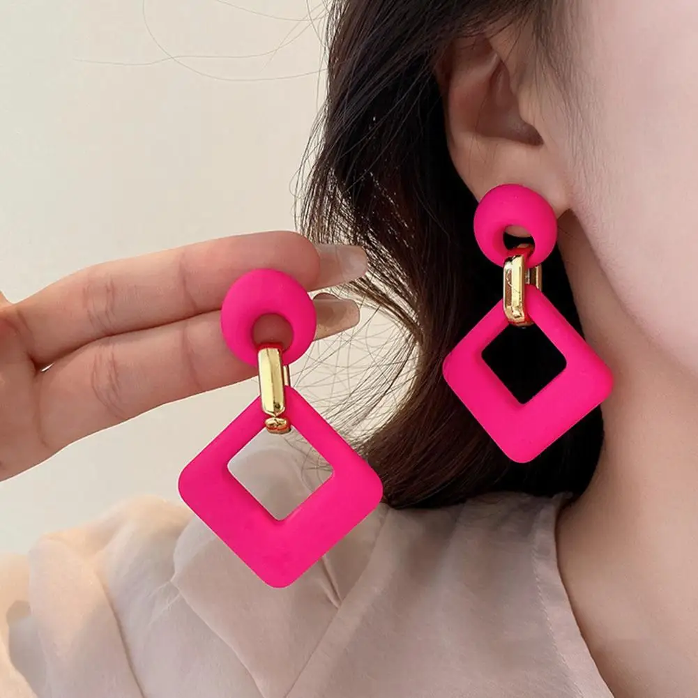 Trendy Big Acrylic Resin Dangle Earrings For Women Long Geometric Square Hanging Drop Earring for Grils Travel Korean Jewelry