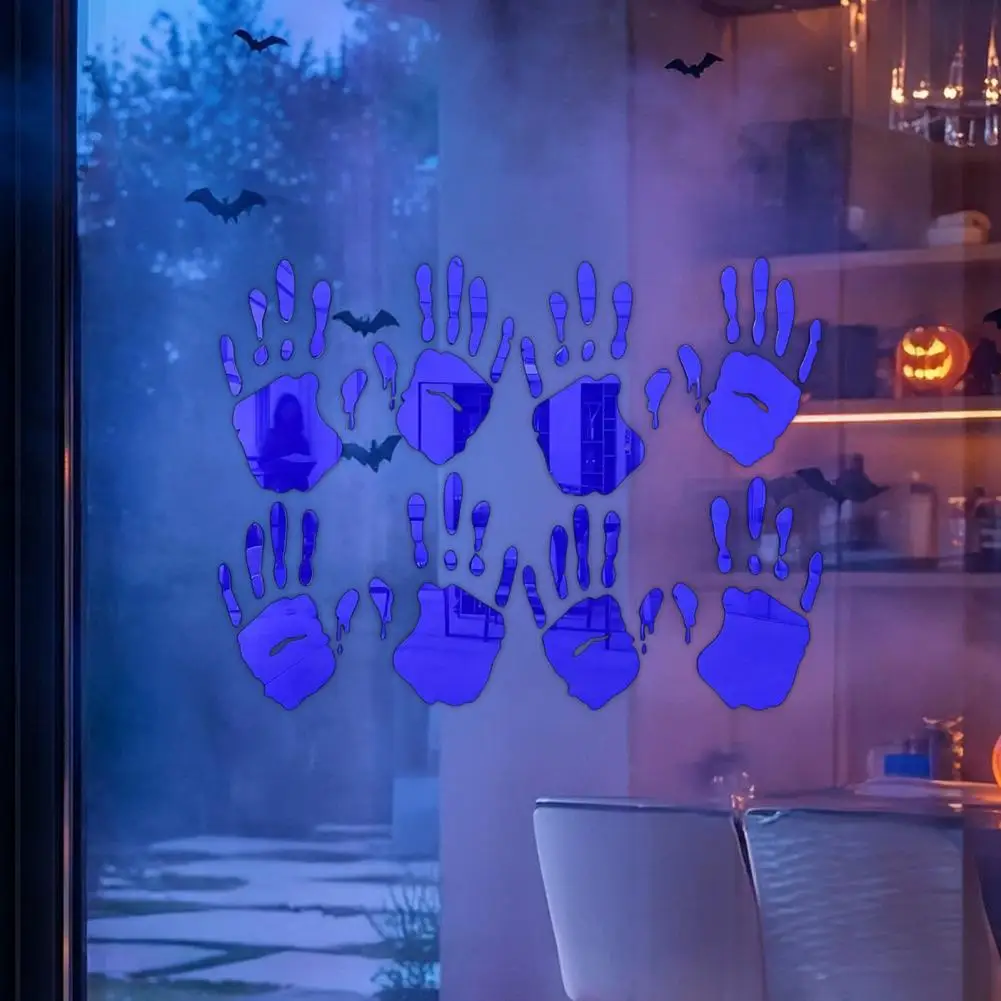 Acrylic Palm Print Stickers Halloween Wall Decals 8pcs Halloween Handprint Mirror Wall Stickers 3d Blood Decals for Haunted
