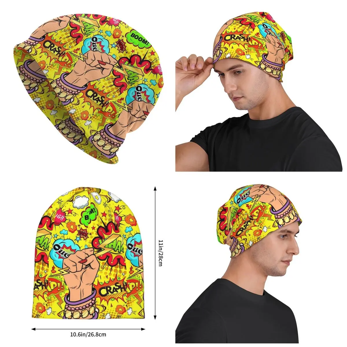 Comic Book Explosion Men and women winter Warm Hat Retro Comic Elements Beanies Hat For Men And Women Outdoor Hat