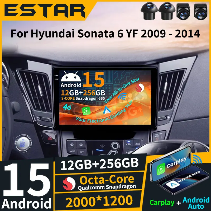 Wireless Carplay Android 15 For Hyundai Sonata 6 YF 2009 - 2014 Car Radio QLED GPS 360 Camera DSP WIFI Multimedia Stereo 4G LTE