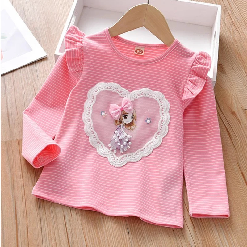 Children's Striped long t-shirt Spring and autumn base shirts new girls' cotton elastic long sleeved T-shirts baby girl tops