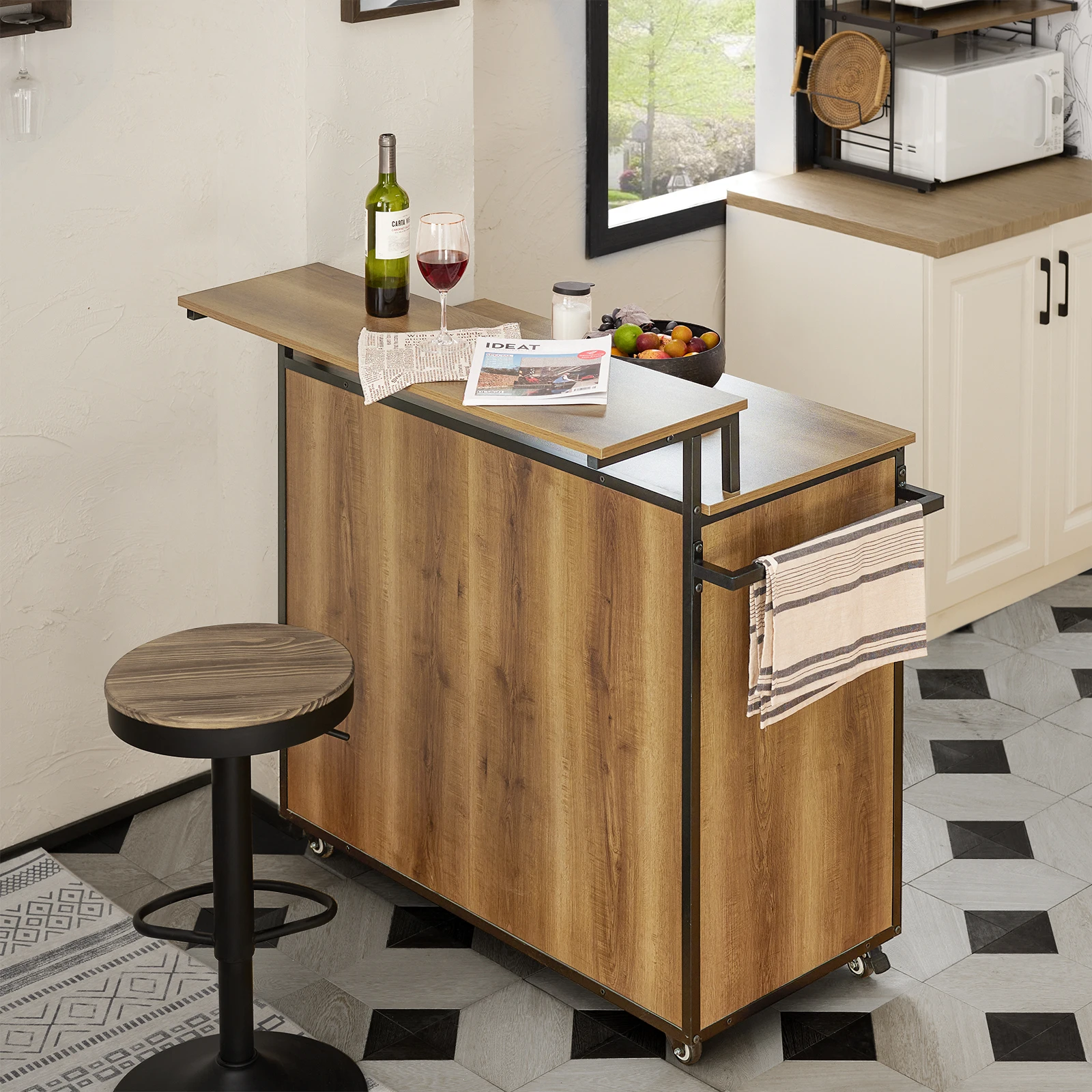 SoBuy KNL02-PF Design Küchenwagen mit Arbeitsplatte Kücheninsel mit Türen und Schubladen Sideboard auf Rollen Küchentrolley – Detail 3