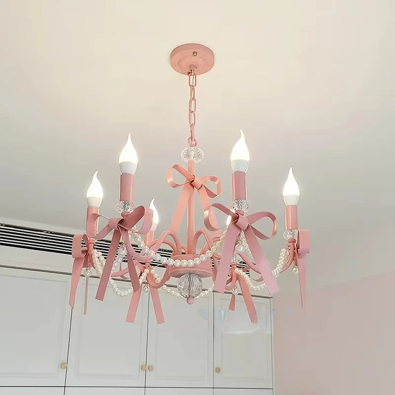 Pink Lovely Children's Room Chandeliers Crystal Cute Kid's Bedroom Pendant Lights Living Room Bedroom Hanging Lamps