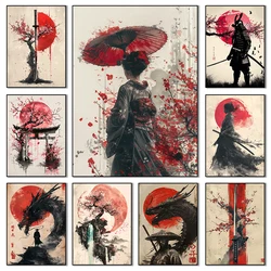 Japanese Landscape Samurai Geisha Bonsai Torii Gate Sakura Art Poster Canvas Painting Wall Prints Picture for Room Home Decor