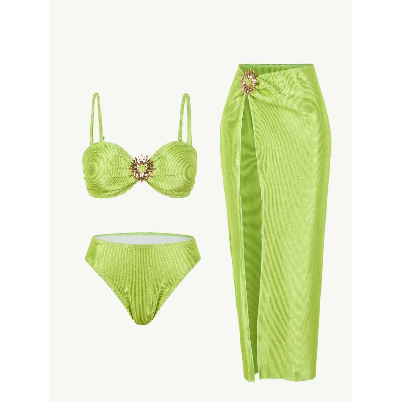 2025New Solid Color Sexy Bikini Three-Piece SwimsuitLazadaVacationbikiniSwimsuit