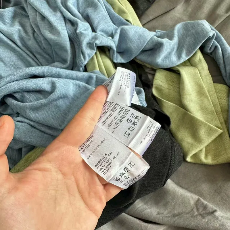 سريعة الجافة Yamatomichi Thinweght الصوف متماسكة طويلة الأكمام تي شيرت الرجال النساء أسود أزرق أخضر ملابس داخلية غير رسمية تي شيرت الملابس اليابان #4