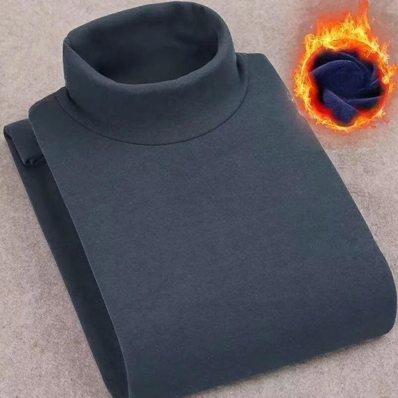 

Winter Mens High Quality Half Turtleneck Velvet Top Long Sleeve Solid Color Men Clothing Double-sided Velvet Thermal Underwer
