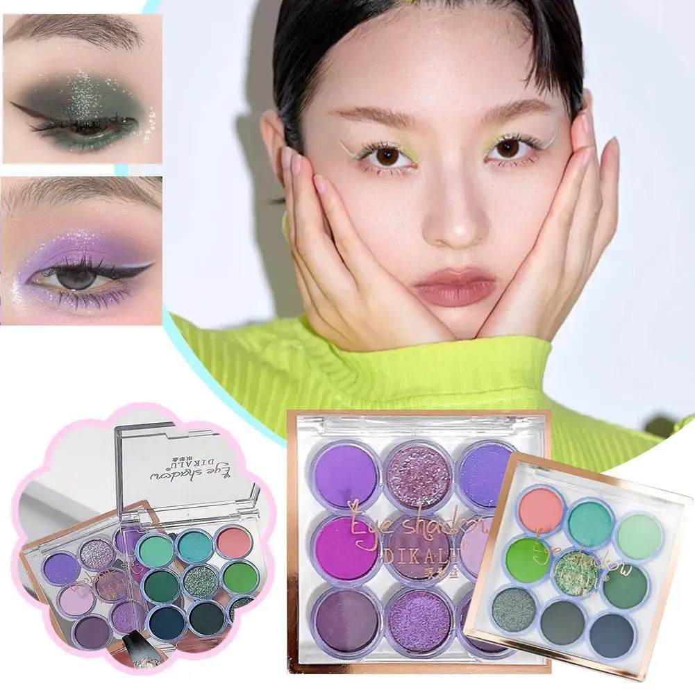 Encantador paleta de sombra 9 cores, roxo, retro, azeitona, pó fosco, longo, brilho, verde, impermeável, cosméticos de longa duração, j8h0