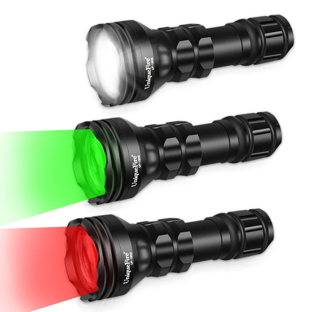 

UniqueFire 1903 LED Flashlight XPE High Power Green Red Wihte Light 3 Modes Zoomable Torch for Coyote Hog Predator Hunting