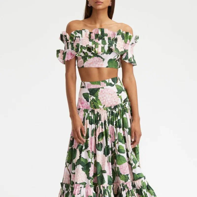 Women's Floral Print Suspender Beach Long Skirt, Casual, Romantic, Tight Waist, Bikini, Cover Up, Summer Fashion, Green, 2024