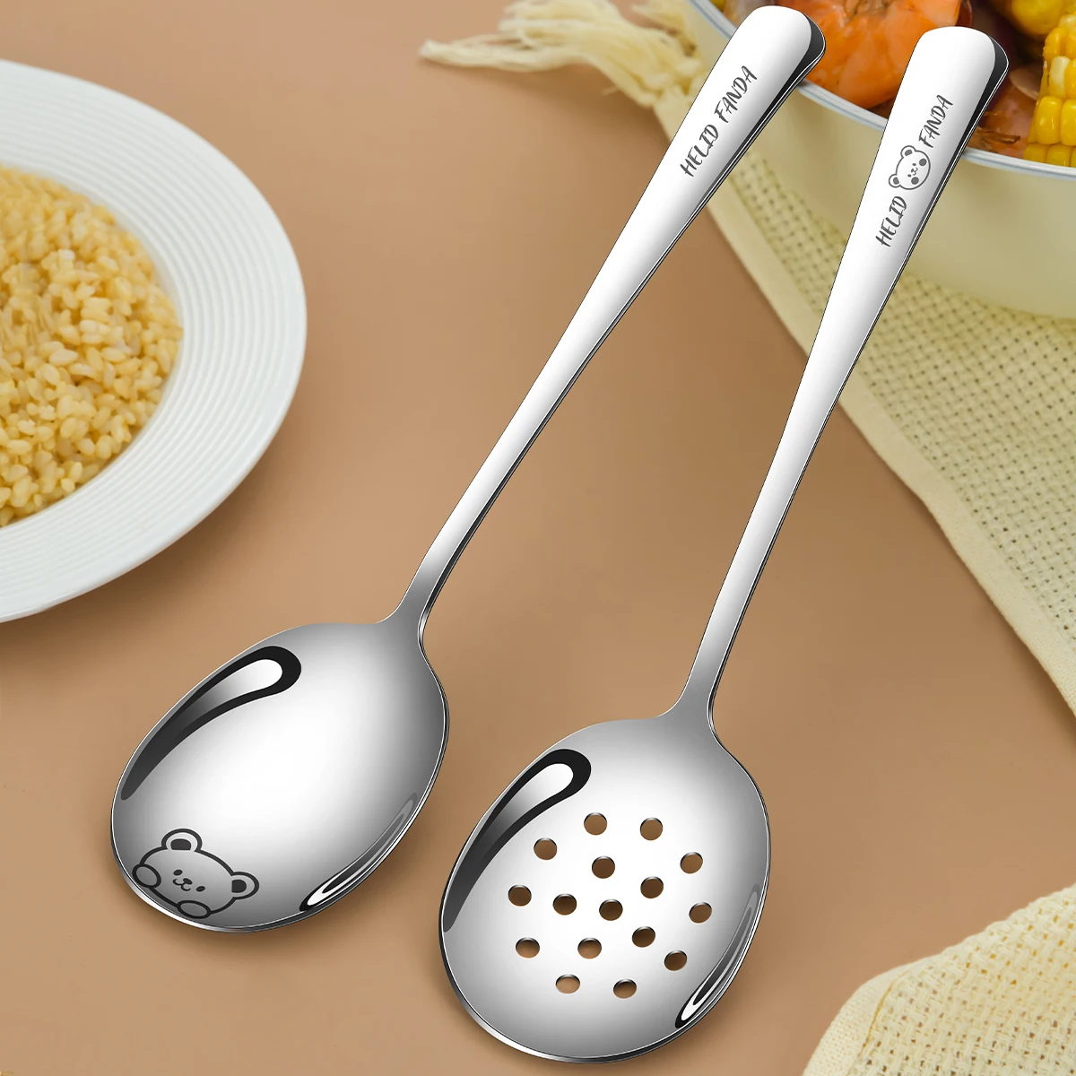 WORTHBUY Large Public Spoon 304 Stainless Steel Public Scoops Multifunctional Large Spoon For Household Hotel Kitchen