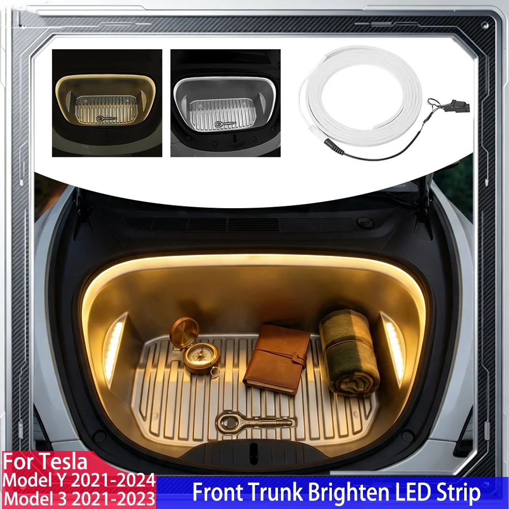 For Tesla Model 3 2021‑2023 Model Y 2024 Front Trunk LED Light Strip Waterproof Flexible DIY Interior Trunk Lamp Car Accessories