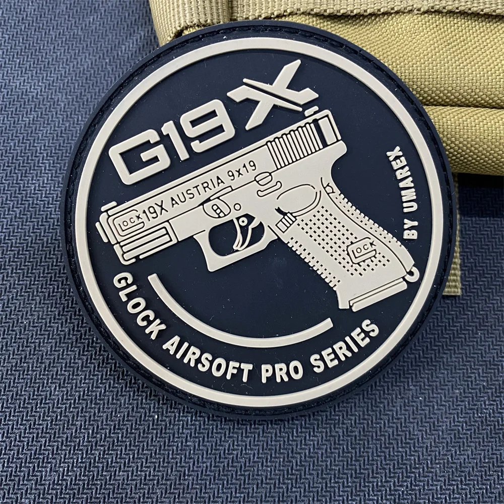 Glock Airsoft Pro Series 3D PVC Tactical Morale Badge Patch G19X AUSTRIA 9x19 Military Backpack Hook and Loop Accessory Sticker