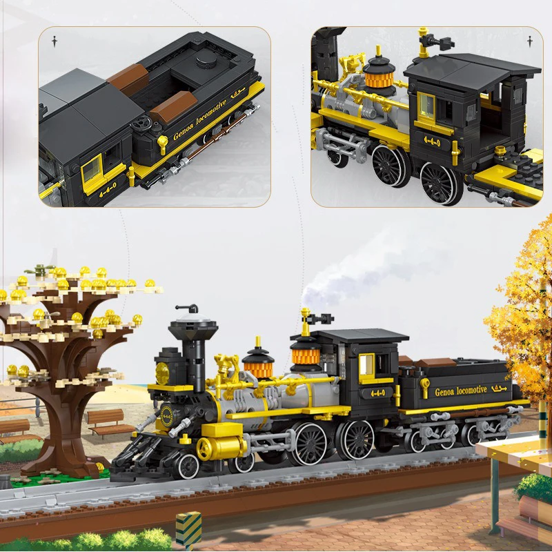 Technical Building Block Autumn Rail Way Construction Brick Classic Genoa Locomotive Steam Train Educational Toy Collection