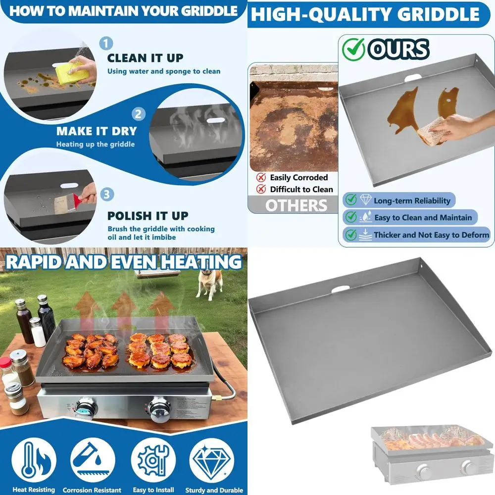 

22 Inch Griddle Replacement Flat Top with Rear Grease System for Tabletop Grills - Enhanced Cooking Surface