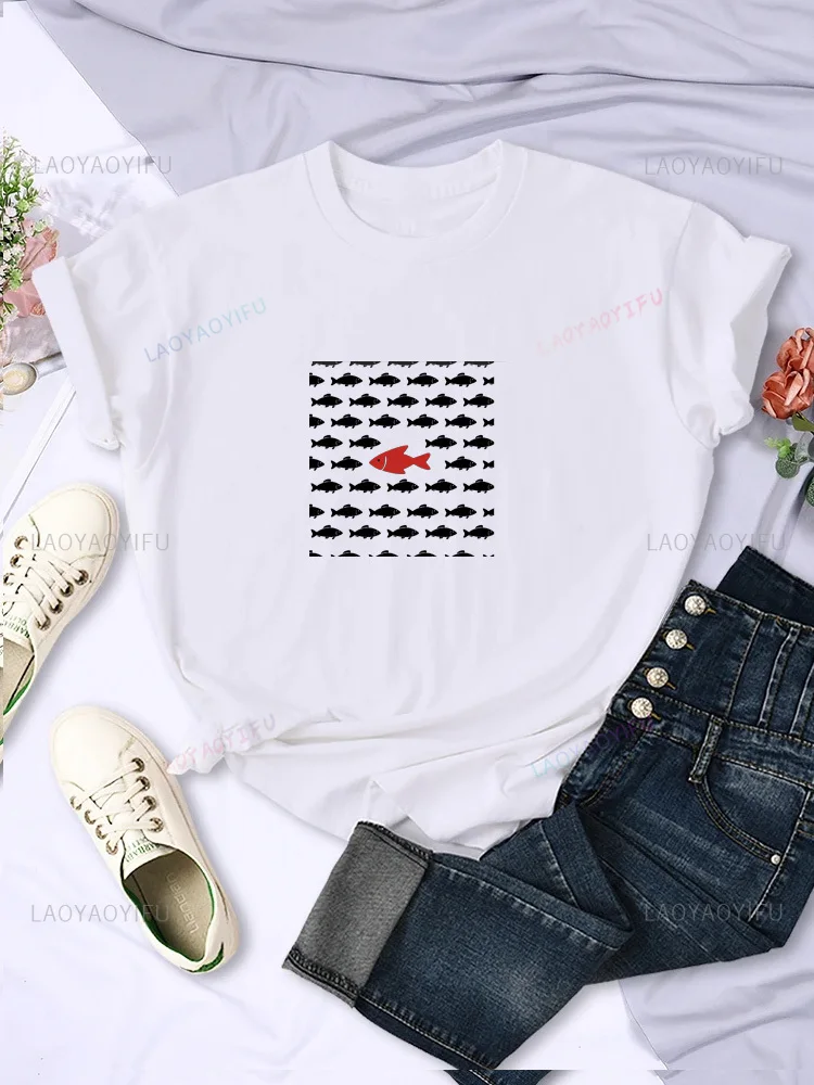 Distintivo shoal cartoon print street wear moda casual regalo creativo estate uomo donna t-shirt universale a maniche corte