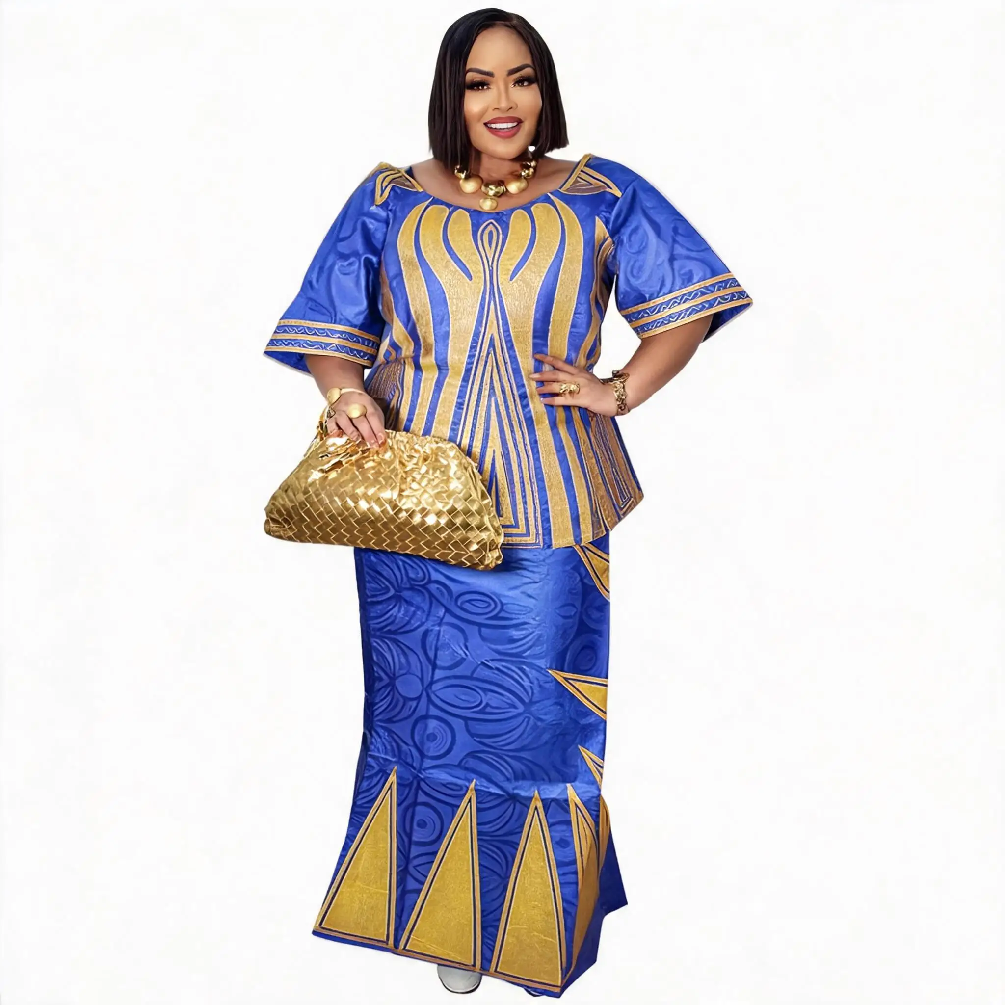 African Dresses For Women Plus Size Bazin Riche Embroidery Design Long Dress With Scarf