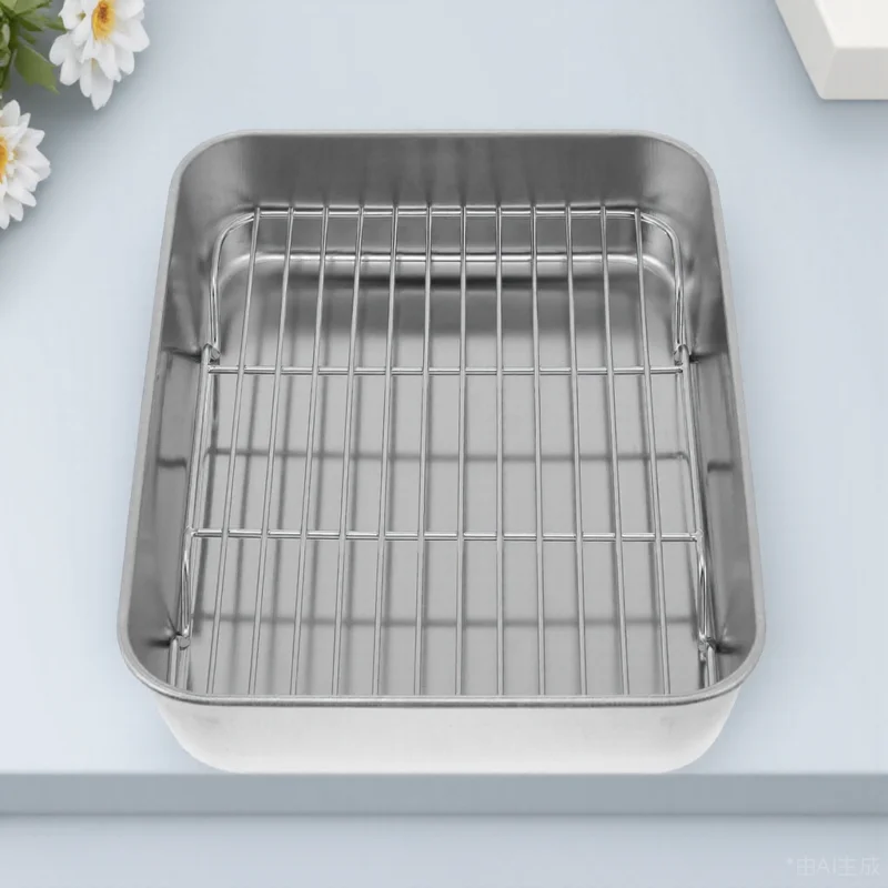 

1Set Premium Stainless Steel Baking Tray with Rack Large Volume Bbq Roast Pan Easy Clean Kitchen Baking Accessory