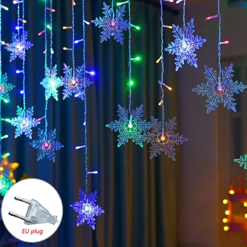 

Christmas Snowflakes LED String Lights Flashing Fairy Curtain Garland Outdoor For Holiday Party New Year 2025 Decoration