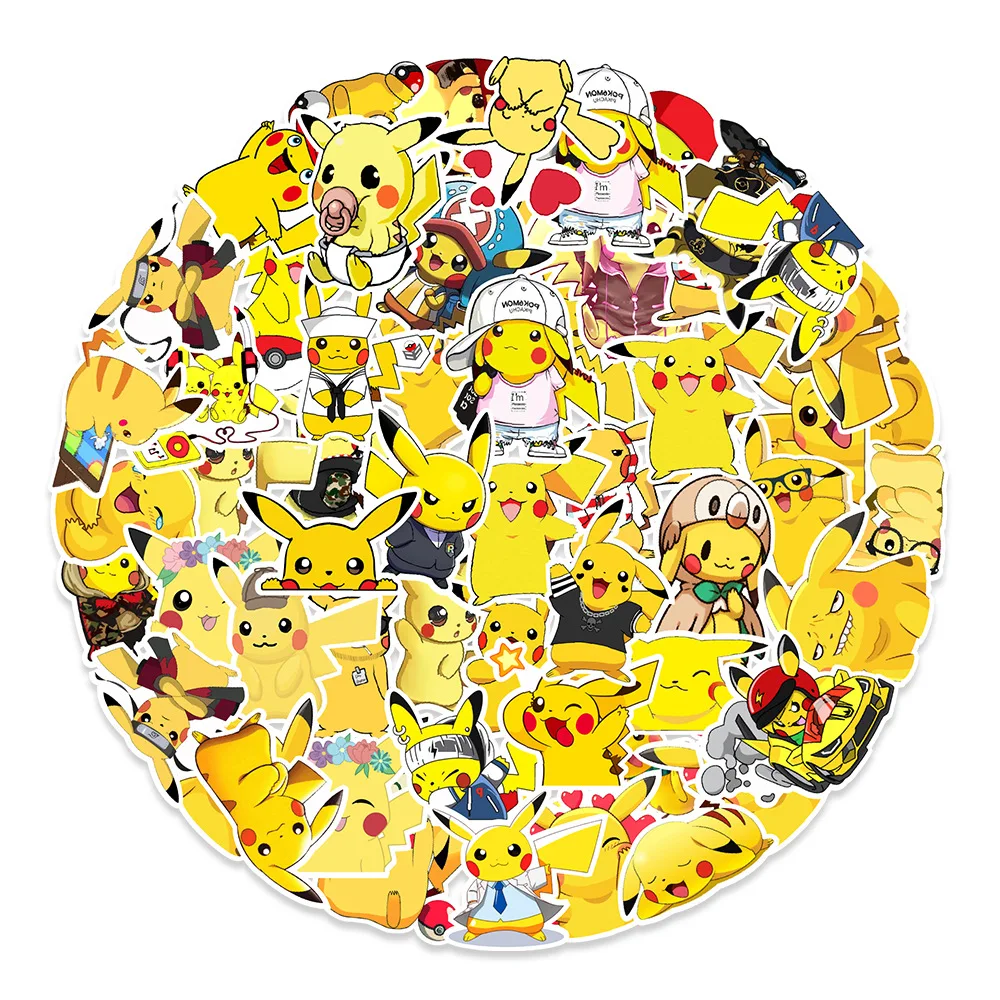 50/100pcs pet elf Anime Stickers Pikachu Kawaii Sticker Laptop Suitcase Skateboard Guitar Phone Cartoon Kid Gift