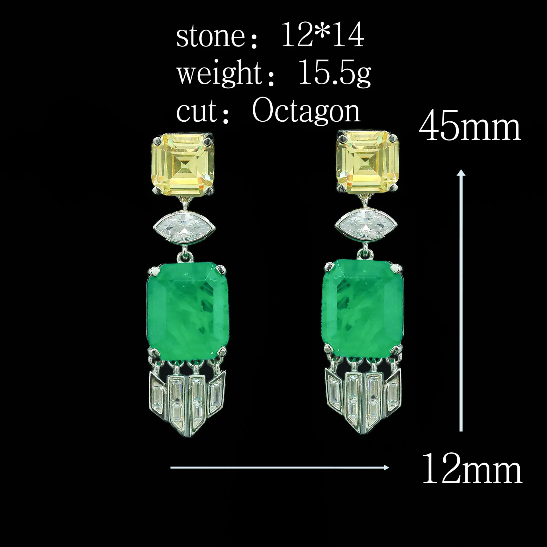 S925 Gold-Plated Emerald & Yellow Sapphire with High-Carbon Diamond Fringe Tassel Earrings for Women
