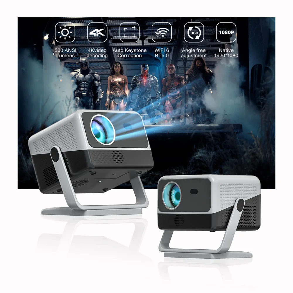 2025 4k أجهزة عرض عالية الدقة 500 ANSI Lumen أندرويد 11 جهاز عرض فيديو واي فاي Proyector المسرح المنزلي جهاز عرض للتخييم في الهواء الطلق