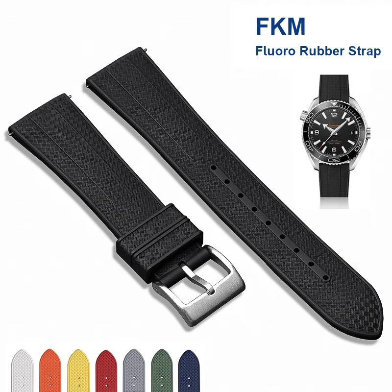 20mm 22mm New FKM Fluoro Rubber Watch Band Diving Quick Release Stainless Steel Pin Buckle Bracelet for Omega Seiko Rolex Strap
