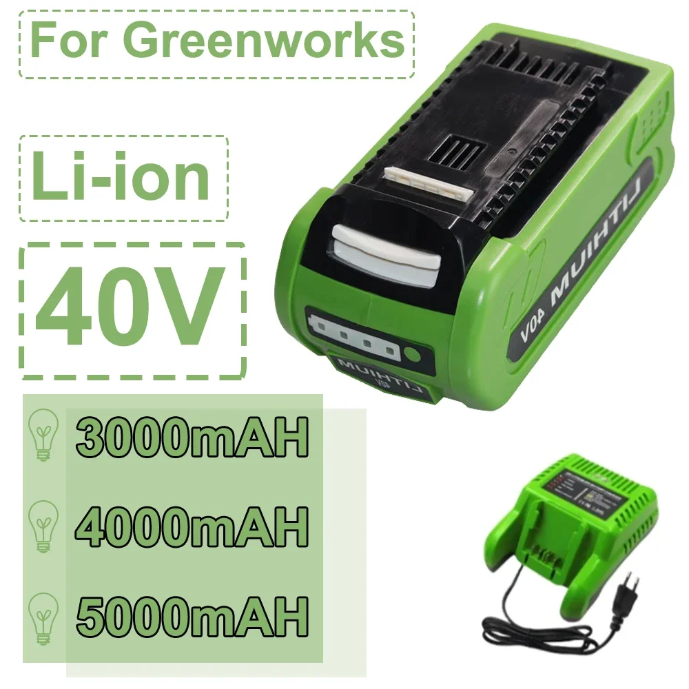 Lithium ion rechargeable battery 40V 3.0 4.0 5.0ah suitable for GreEnworks 29462 29472 29282G Max Gmax lawn mower power tools