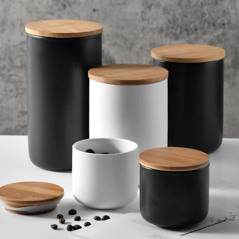 

European Ceramic Storage Jar Canister Minimalist Style Kitchen Sealed Grain Dispenser Home Coffee Tea Sugar Container Organizer