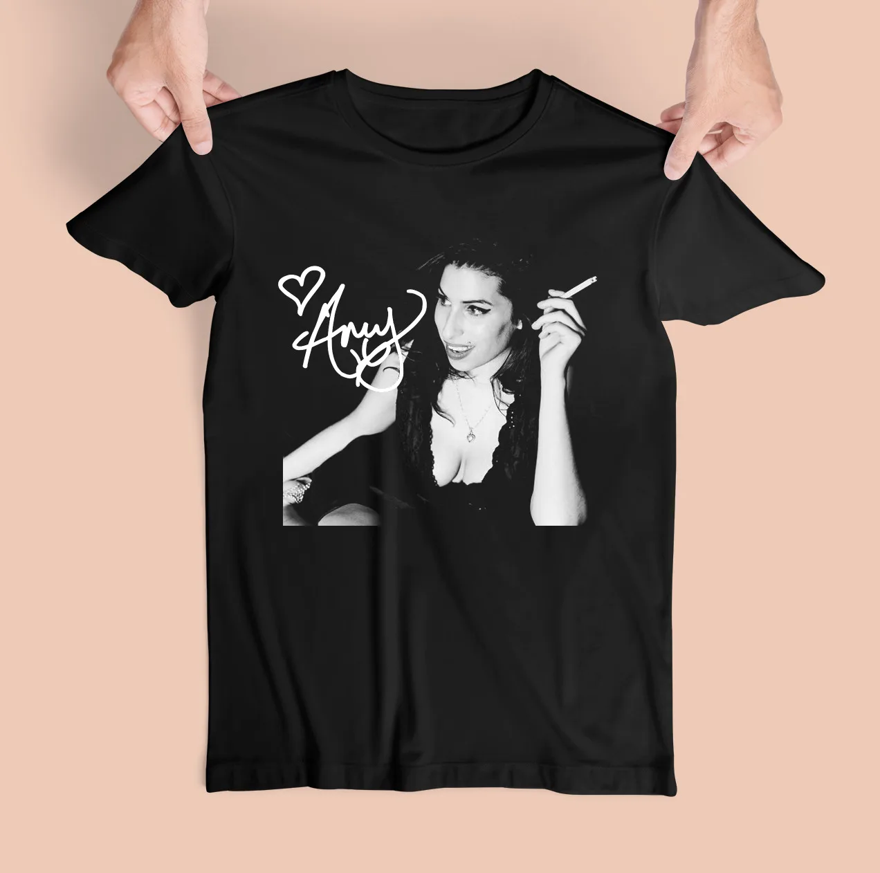 Amy Winehouse Smoking Heavy Cotton Black Full Size Men Women Shirt