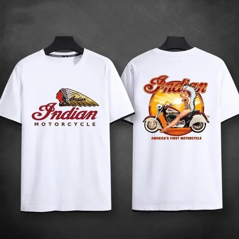 2024 Men T Shirt Casual Indians Motorcycle T-shirt Graphic Oversized Motorbike Biker Cafe Racer Chopper Vintage Streetwear S-4XL